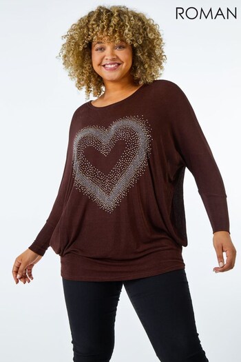 Roman Brown Curve Embellished Heart Top (Q48962) | £30