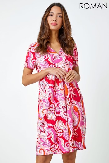 Roman Pink Baroque Floral Pocket Tunic Dress (Q48975) | £38