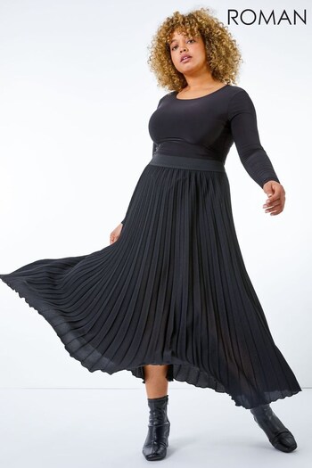 Roman Black Curve Pleated Midi Skirt (Q48997) | £32