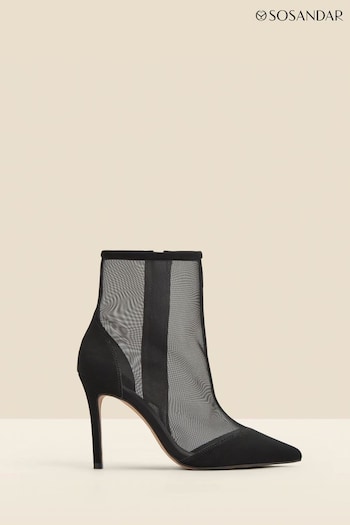 Sosandar Black Suede Stiletto With Mesh Panel Ankle Boots (Q49024) | £125