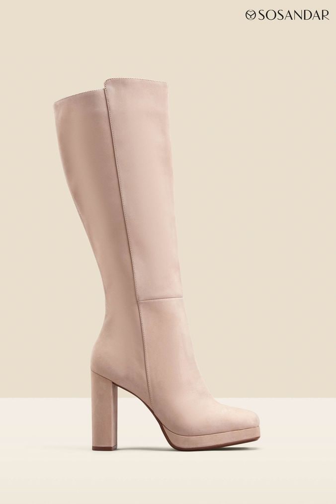 Beige knee high boots uk sales