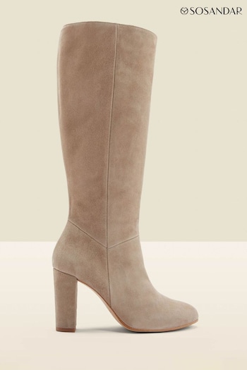 Sosandar Cream Suede Zip Knee High Boots (Q49056) | £165