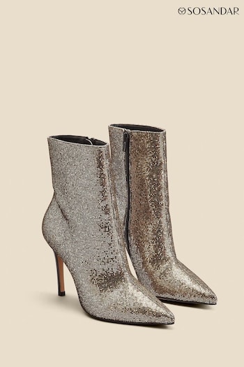 Sosandar Gold Glitter Pointed Toe Ankle Boots (Q49058) | £125