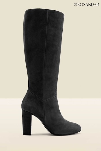 Sosandar Black Suede Zip Knee High Boots (Q49087) | £165