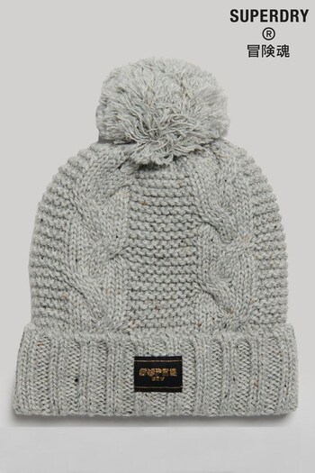 Superdry Grey Cable Knit Beanie Hat (Q49093) | £25