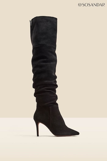 Sosandar Black Suede Slouch Stiletto Heel Over The Knee High Boot (Q49113) | £179