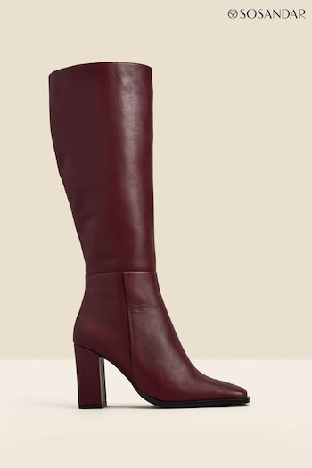 Sosandar Red Leather Square Toe Block Heel Gifts Under £15 (Q49119) | £169