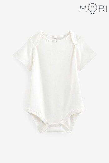 MORI Organic Cotton Short Sleeve Envelope Neckline White Bodysuit (Q49251) | £18