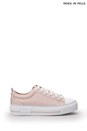 Moda In Pelle Abbiy Chunky Slab Sole Side Zip Lace Up Nude Trainers (Q49254) | £129
