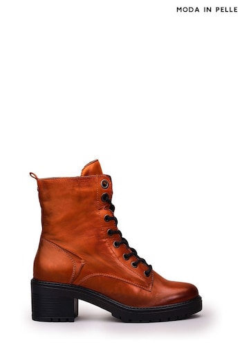 Moda In Pelle Brown Bryonie Chunky Sole Studded Strip Lace Up Boots (Q49257) | £139