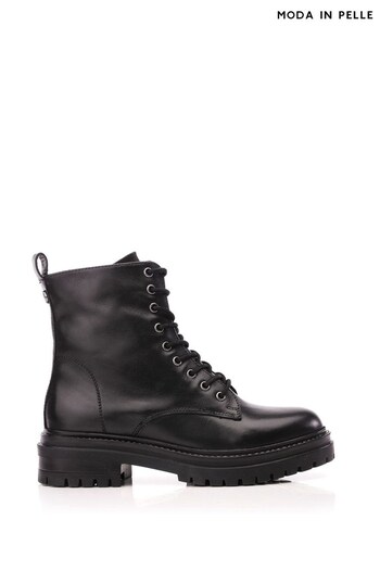 Moda In Pelle Bryonie Chunky Sole Studded Strip Lace Up Black Boots (Q49278) | £99