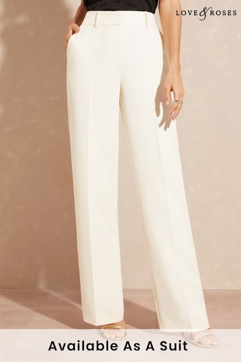 Love & Roses Ivory White High Waist Wide Leg Tailored Trousers (Q49499) | £40