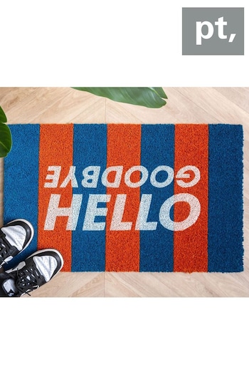 pt, Blue/Orange Hello Goodbye Striped Doormat (Q49550) | £23