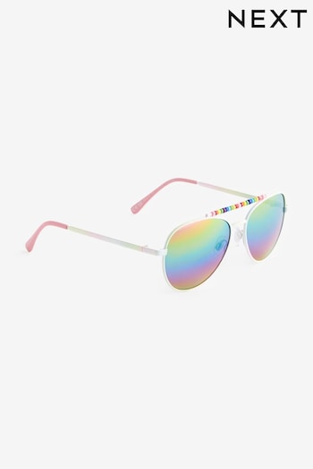 Pink Beaded Aviator Sunglasses Mirrored (Q49605) | £7 - £8
