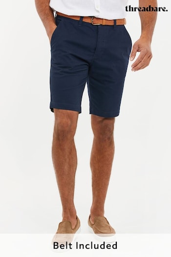 Threadbare Navy Cotton Stretch Turn-Up Chino Shorts with Woven Belt (Q49634) | £24