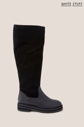 White Stuff Enya Leather Fur Knee Black Boots (Q49652) | £155