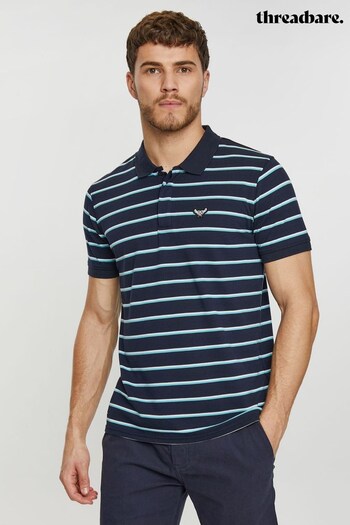 Threadbare Navy Stripe Classic Denim Turn-Up Polo Shirt (Q49698) | £20
