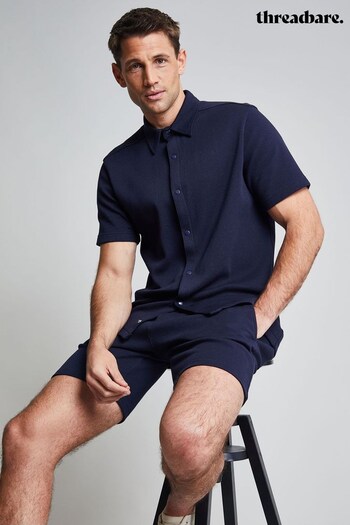 Threadbare Blue Luxe Cotton Blend Jersey Pique Short Sleeve Shirt (Q49746) | £21