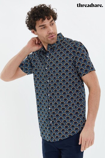 Threadbare Navy Short Sleeve Pineapple Print Cotton Shirt (Q49747) | £21