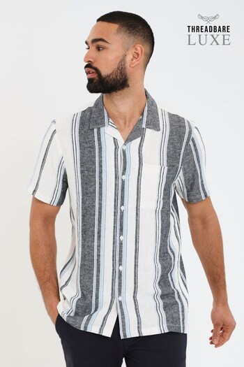 Threadbare Blue Luxe Linen Blend Cuban Collar Short Sleeve Shirt (Q49773) | £27