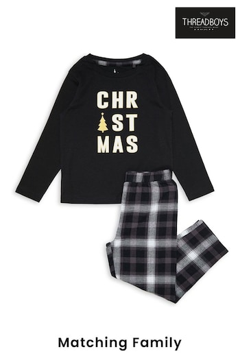Threadboys Black Long Sleeve Christmas Cotton Pyjamas Set (Q49847) | £18