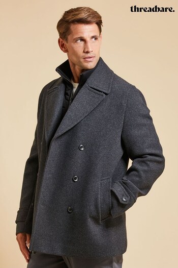 Threadbare Grey Luxe Double Breasted Tailored Coat with Mock Layer (Q49912) | £100