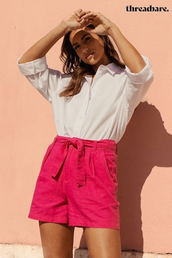 Threadbare Pink Linen Blend Shorts With Self Tie Belt (Q50038) | £26