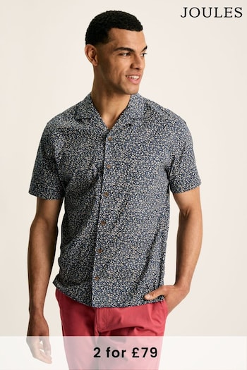 Joules Revere Blue Floral Printed Short Sleeve Shirt (Q50685) | £44.95