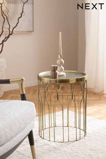 Brass Metal Patterned Side Table (Q50696) | £115