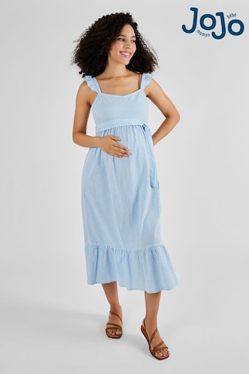 JoJo Maman Bébé Blue Striped Maternity Midi Summer Dress (Q50715) | £39.50