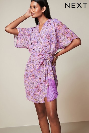 Purple Chiffon Mini Wrap Dress distressed (Q50785) | £45