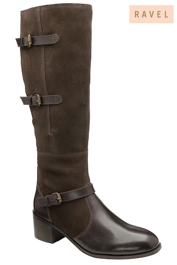 Ravel Brown Leather & Suede Zip-Up Knee High Boots norda (Q50888) | £135