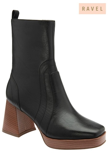 Ravel Black Block-Heel Zip-Up Mid-Calf Boots (Q50889) | £60