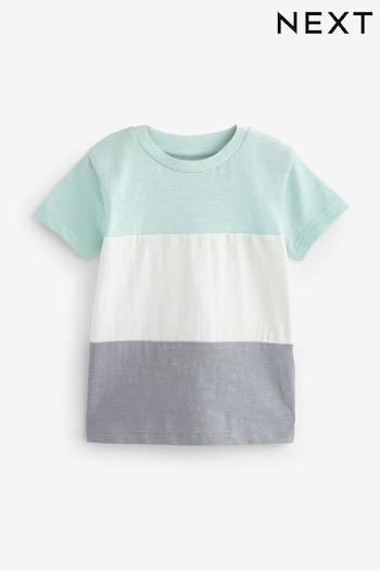 Blue/Grey Short Sleeve Colourblock T-Shirt (3mths-7yrs) (Q50917) | £4 - £6