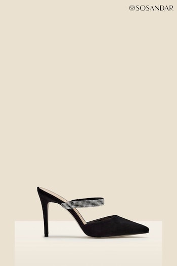 Sosandar Black Black Sofia Suede Diamante Strap Pointed Toe Mules (Q50950) | £85