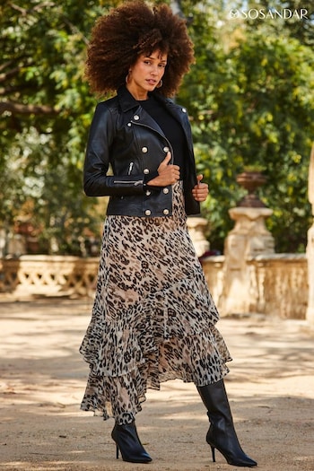 Sosandar Brown Ruffle Asymmetric Midi Skirt (Q50998) | £45