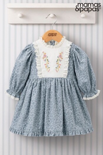 Mamas & Papas Laura Ashley Blue Embroidered Bib Dress (Q51051) | £35