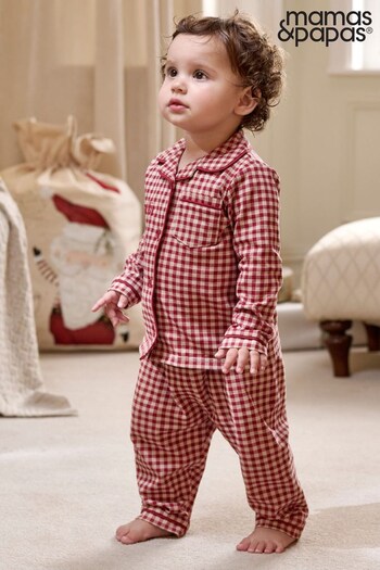 Mamas & Papas Red Jersey Check Christmas Pyjamas (Q51057) | £20