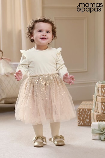 Mamas & Papas Cream Sequin Ballerina Dress (Q51058) | £35