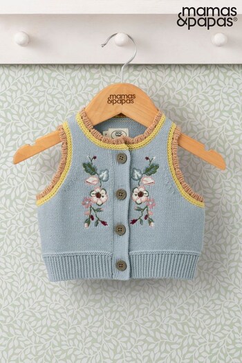 Mamas & Papas Laura Ashley Blue Knitted Waistcoat (Q51069) | £20
