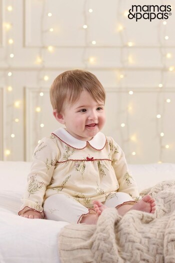 Mamas & Papas Cream Christmas Baby Pyjamas (Q51077) | £20