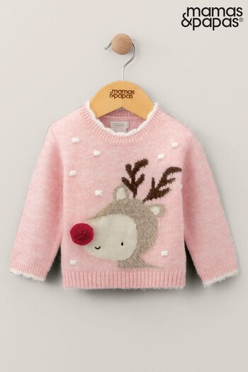 Mamas & Papas Pink Reindeer Christmas Jumper (Q51078) | £22