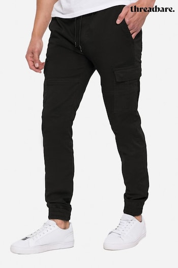 Threadbare Black Cuffed Cargo Washed Trousers (Q51090) | £34