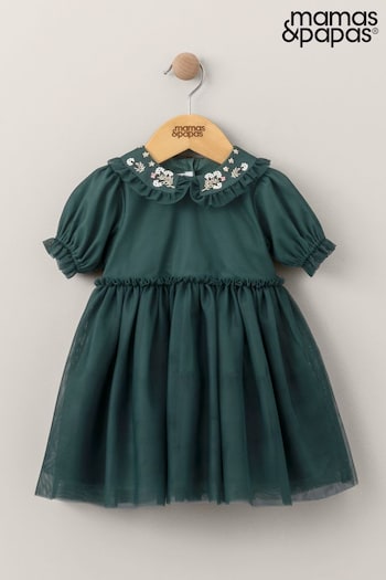 Mamas & Papas Green Embroidered Mesh Dress (Q51096) | £29