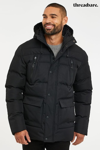 Threadbare Black Hooded Puffer Coat (Q51144) | £75
