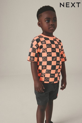 Orange/Grey Checkerboard T-Shirt and Shorts Set (3mths-7yrs) (Q51593) | £11 - £15