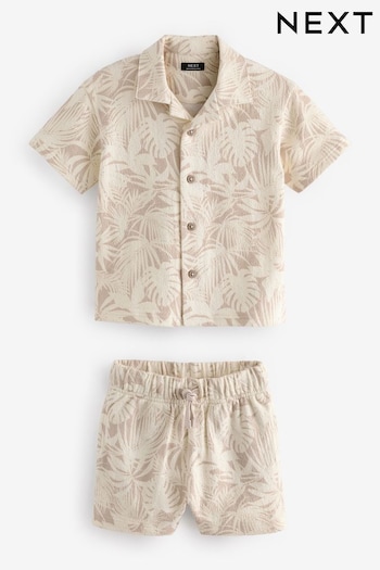 Ecru White Short Sleeve Pattern Shirt and Shorts Set (3mths-7yrs) (Q51603) | £14 - £18