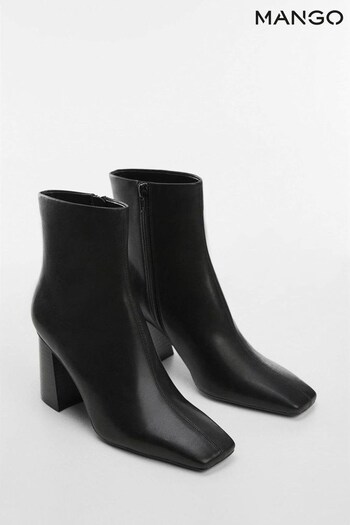 Mango Block Ankle Black Boots With Square Toe (Q51646) | £46