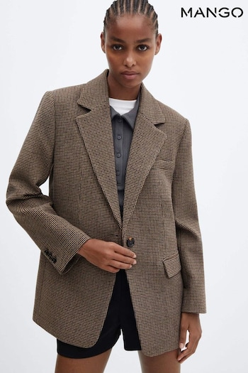 Mango Brown Lapels Houndstooth Suit Blazer (Q51789) | £90