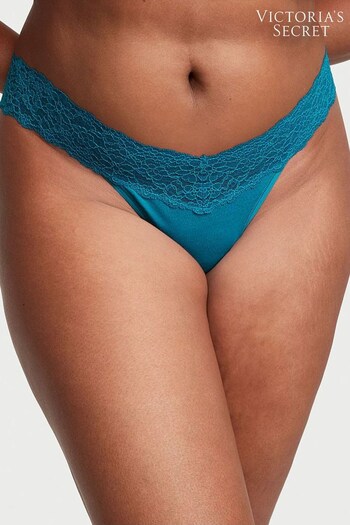Victoria's Secret Evening Tide Blue Posey Lace Waist Thong Knickers (Q51829) | £9